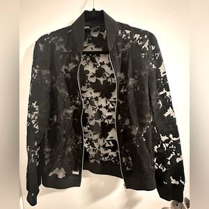Zara Black Sheer Floral Bomber Jacket - XS